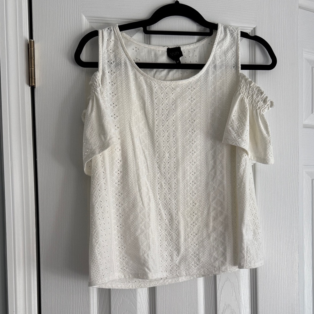 W5 Cream Eyelet Cold Shoulder Blouse